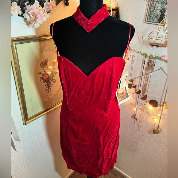 Vintage Gunne Sax Jessica McClintock Red Velvet Choker Dress - Picture 1 of 5